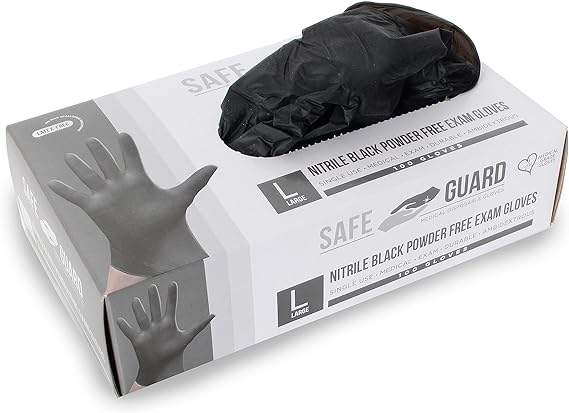 SafeGuard Black Nitrile Powder Free Disposable Gloves (100 Count)